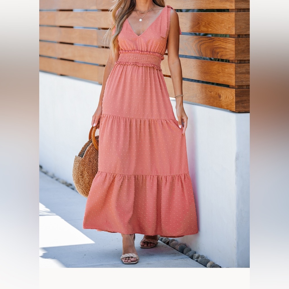 Elegant coral/pink Sleeveless Maxi Dress
